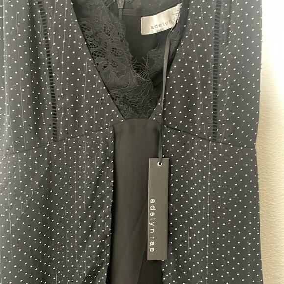 NWT Adelyn Rae lace black deep v polka dot mini tiered dress, size XS - Picture 6 of 7